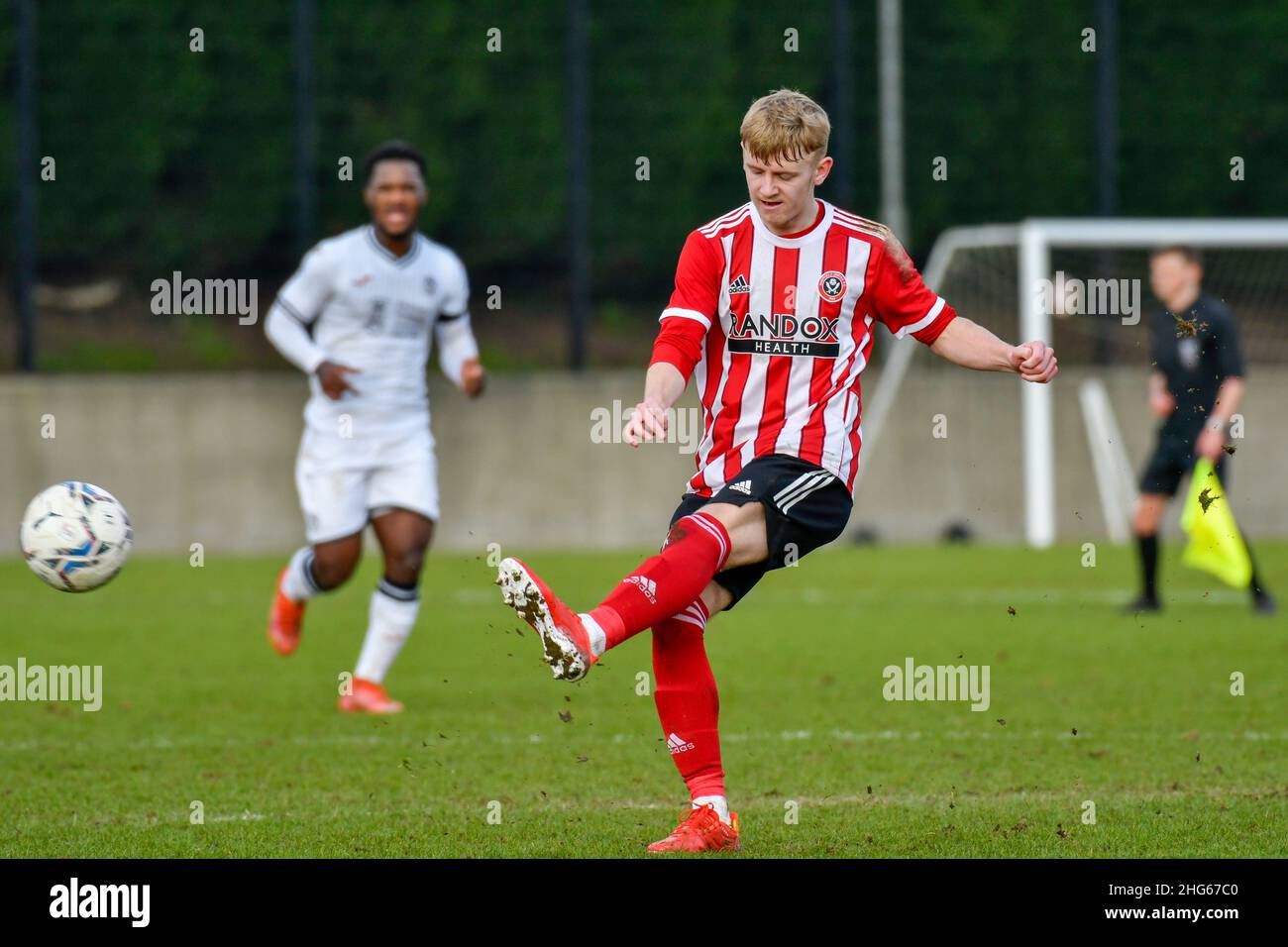 Swansea, Galles. 18 Gennaio 2022. Beau Anderson di Sheffield ha Unito Under 18s durante la partita della Professional Development League tra Swansea City Under 18s e Sheffield United Under 23s alla Swansea City Academy di Swansea, Galles, Regno Unito il 18 gennaio 2022. Credit: Duncan Thomas/Majestic Media. Foto Stock