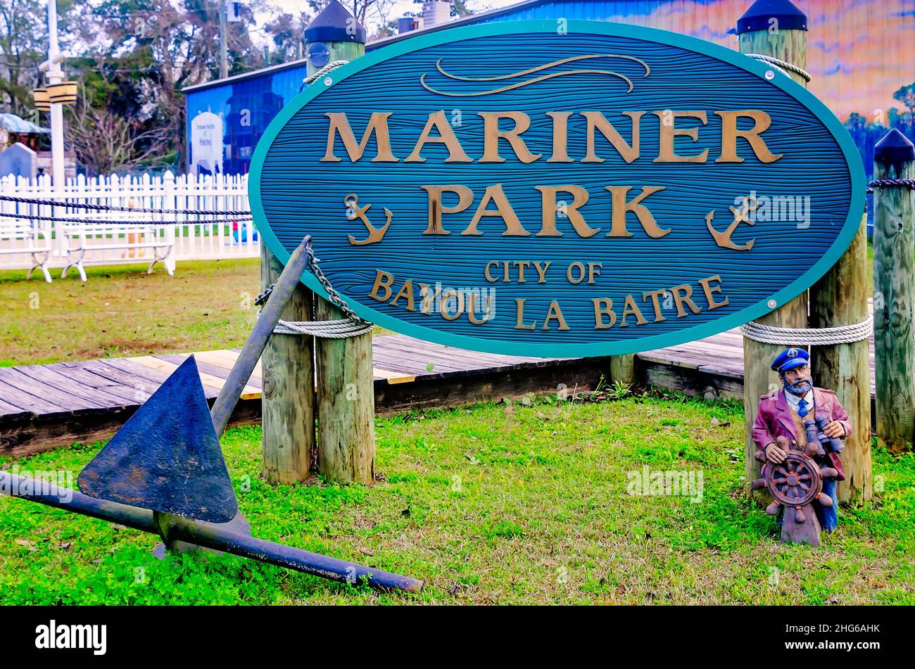 Mariner Park è raffigurato vicino al municipio di Bayou la Batre, 6 gennaio 2022, a Bayou la Batre, Alabama. Foto Stock