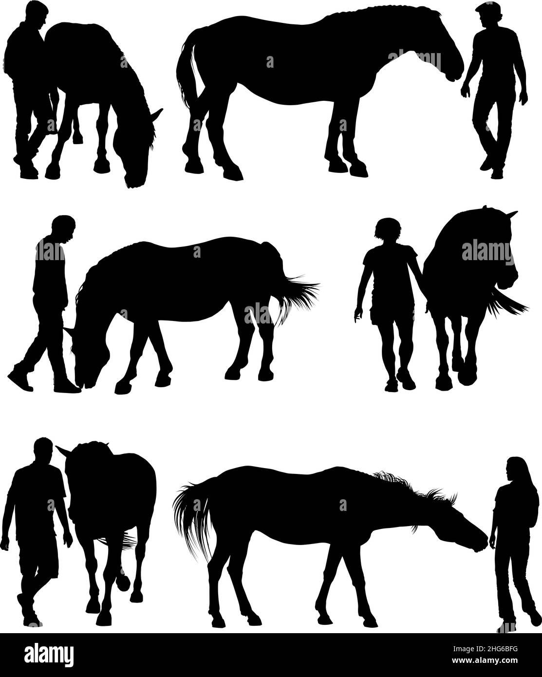 Cavalli e persone Illustrazione Vettoriale