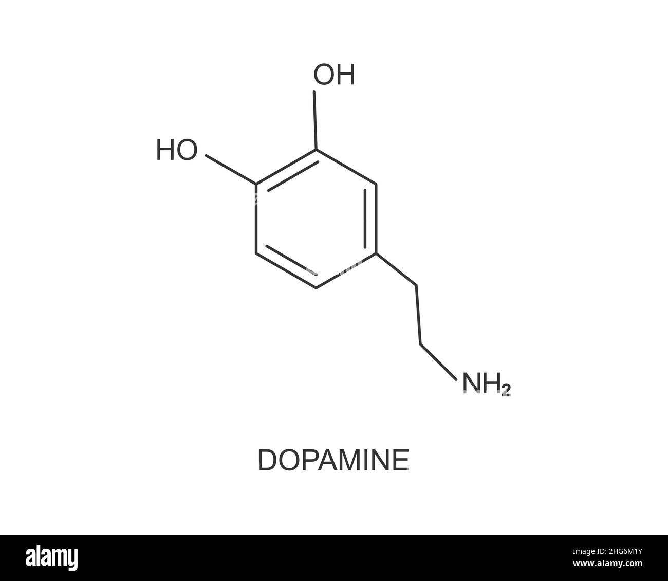 Icona dopamina. Struttura molecolare chimica. Allegro o buon tatto ormone pittogramma isolato su sfondo bianco. Illustrazione grafica vettoriale. Illustrazione Vettoriale