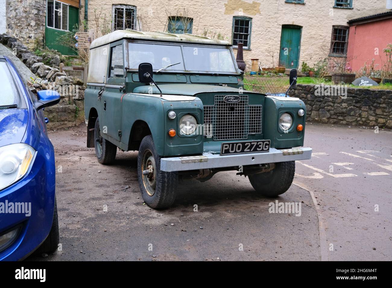 2022 gennaio - 54 anni di Land Rover cavallo da lavoro a Cheddar, Somerset, Inghilterra, Regno Unito. Foto Stock