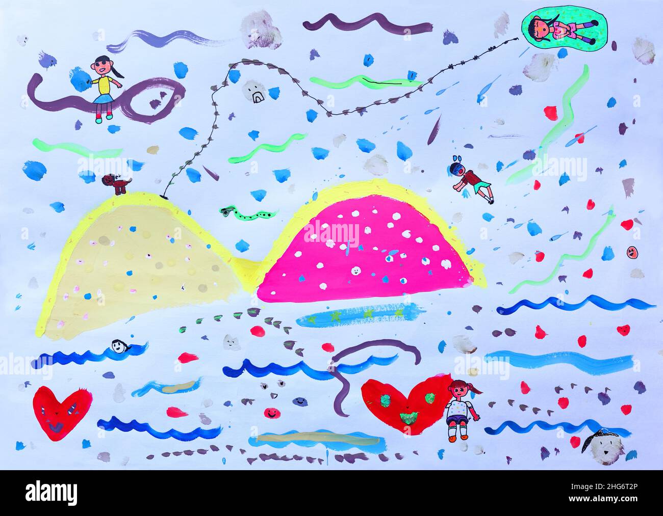 Disegno a mano figlio su carta, acquisito con la fotocamera digitale e trasformarlo in immagine JPEG Foto Stock