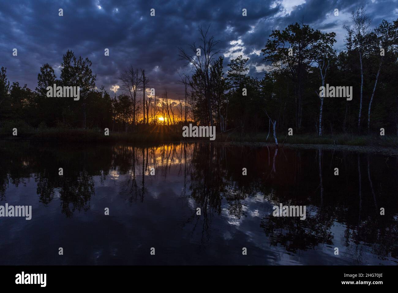 Alba su un lago selvaggio nel Wisconsin settentrionale. Foto Stock