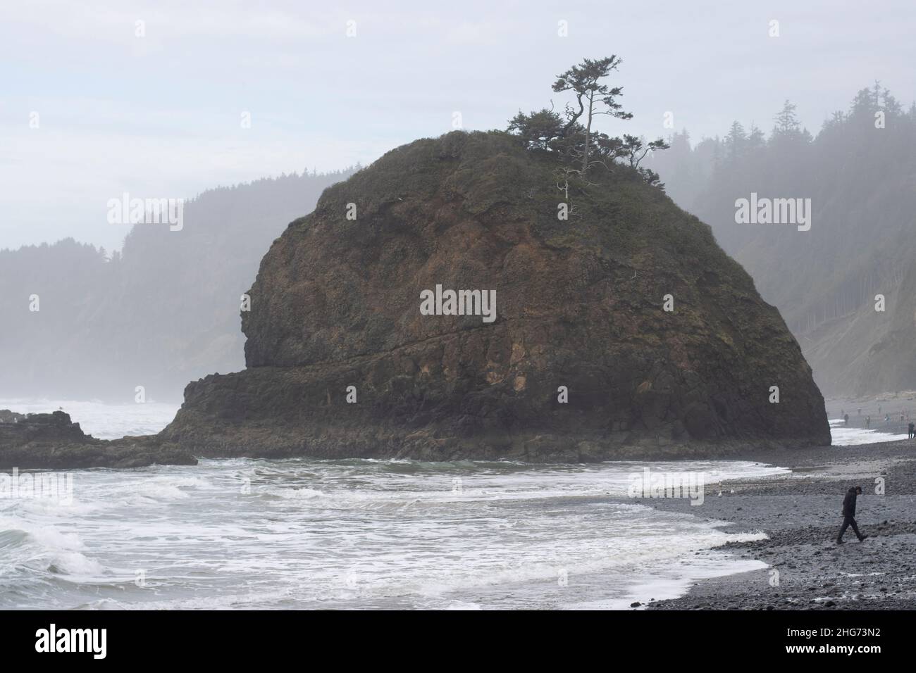 The Short Beach sulla costa dell'Oregon visto domenica 16 gennaio 2022. La minaccia dello tsunami nel Pacifico si recede mentre la cenere vulcanica su Tonga ostacola la risposta. Foto Stock
