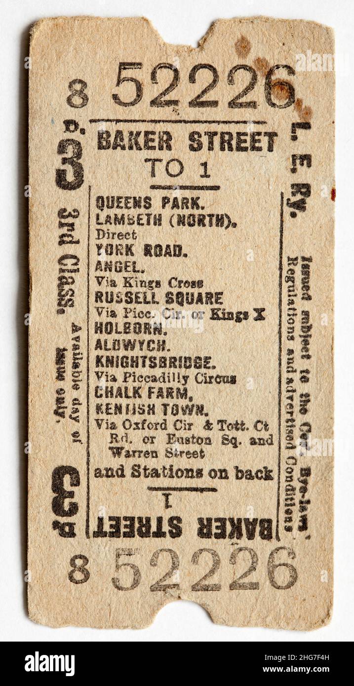 1930s biglietto del treno ferroviario per il trasporto a Londra Foto Stock