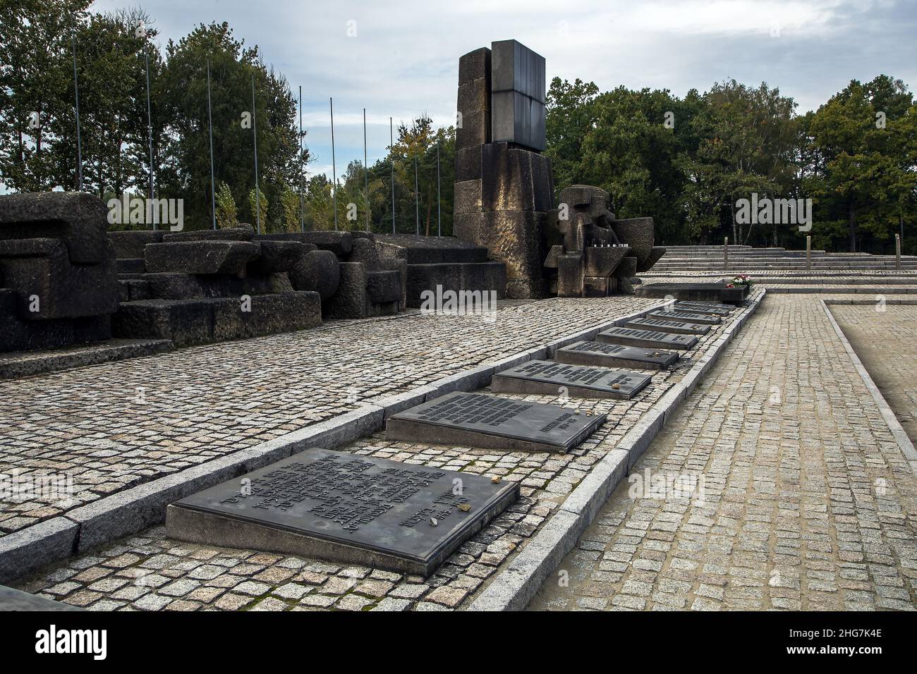 Monumento al museo commemorativo dell'olocausto ebraico, campo di Auschwitz Birkenau Foto Stock
