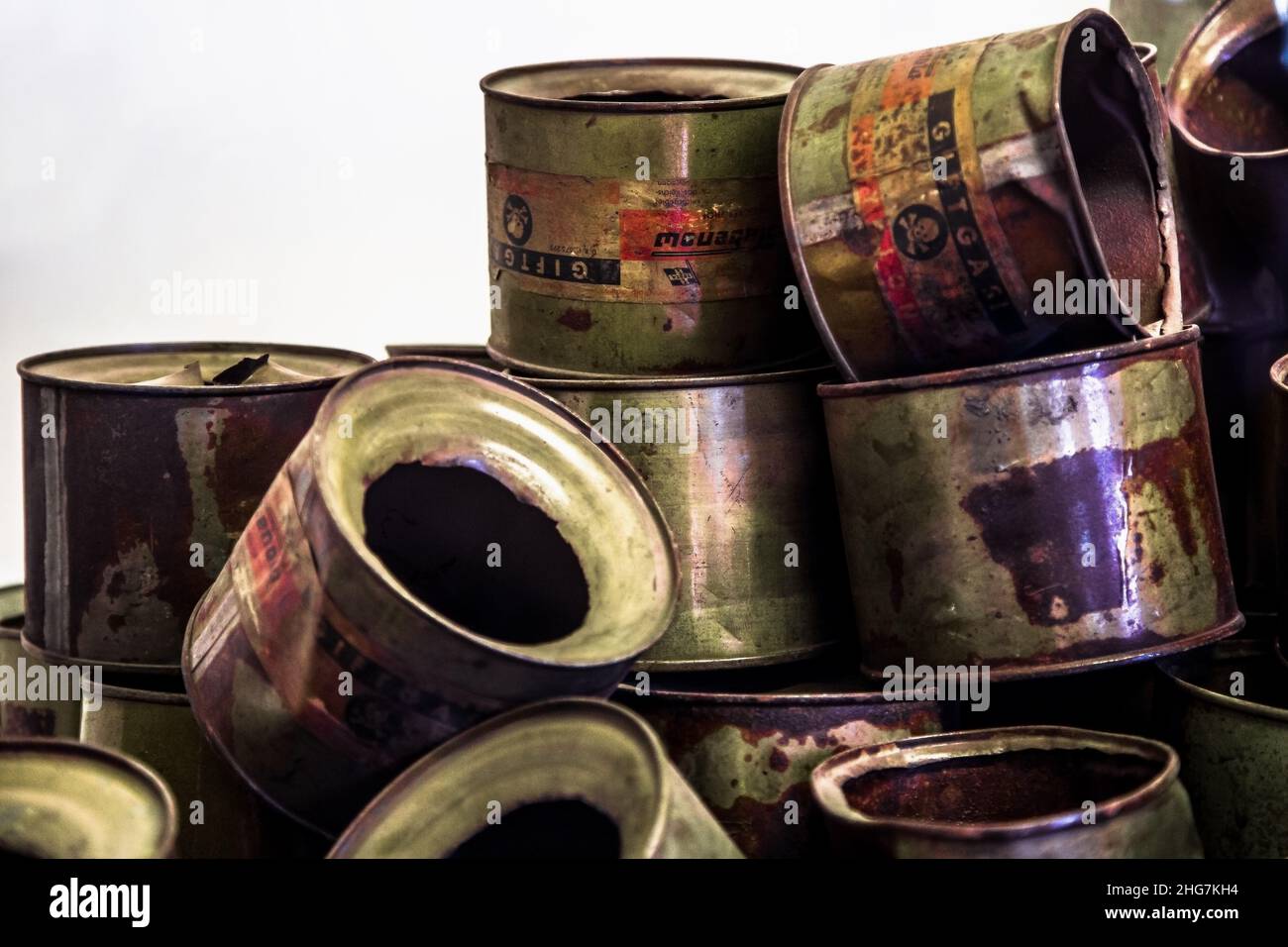 Lo stagno di gas di Zyklon può testimoniare lo sterminio, Museo commemorativo di Auschwitz Foto Stock