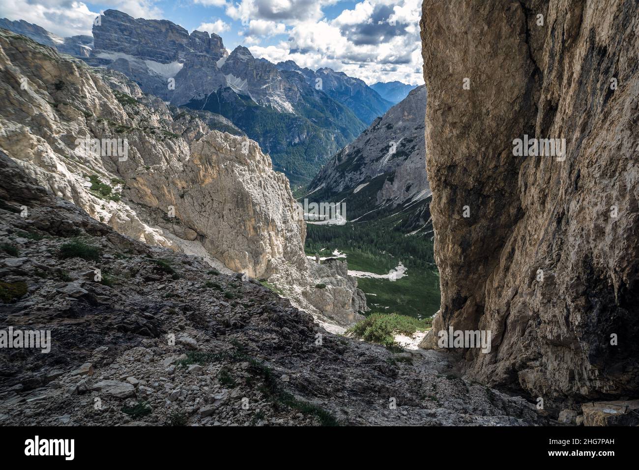 Percorso escursionistico alpino esperto in Trentino dolomite, Misurina, Sud Tirolo Foto Stock