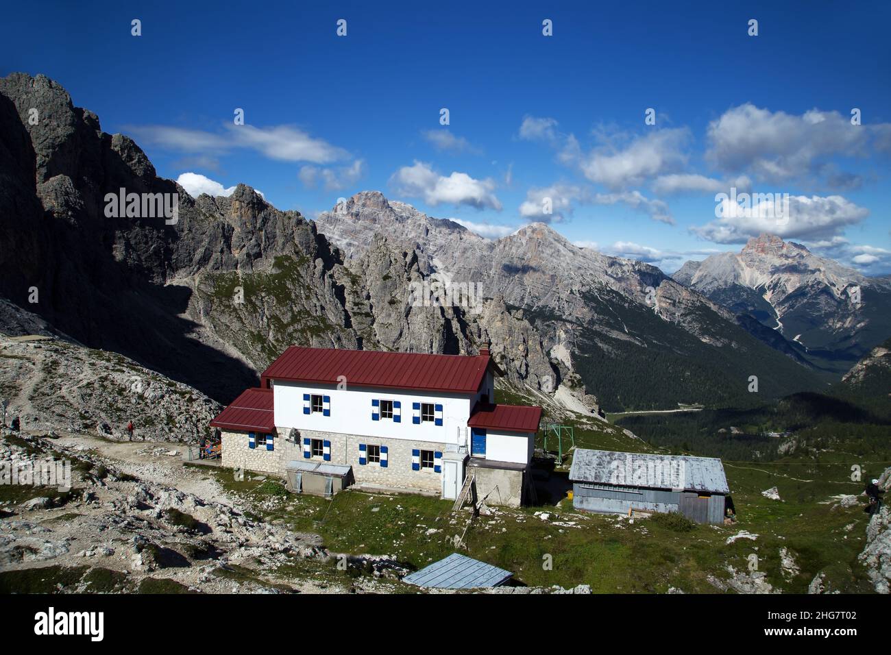 Rifugio fonda Savio sulle alpi del Trentino Dolomiti, Misurina, Italia Foto Stock