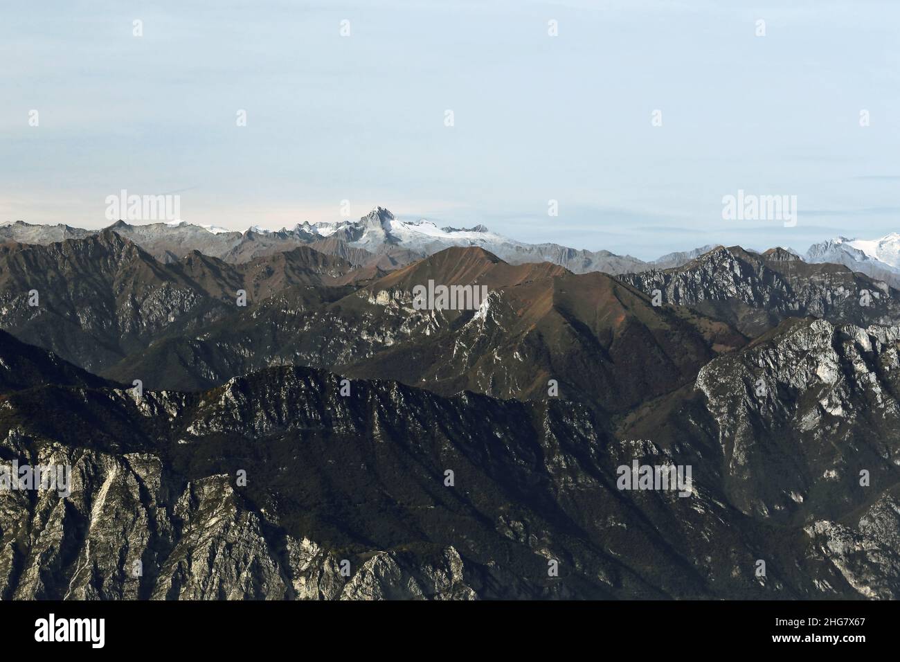 Adamello vista catena montuosa dolomitica UNESCO, Brescia, Italia Foto Stock