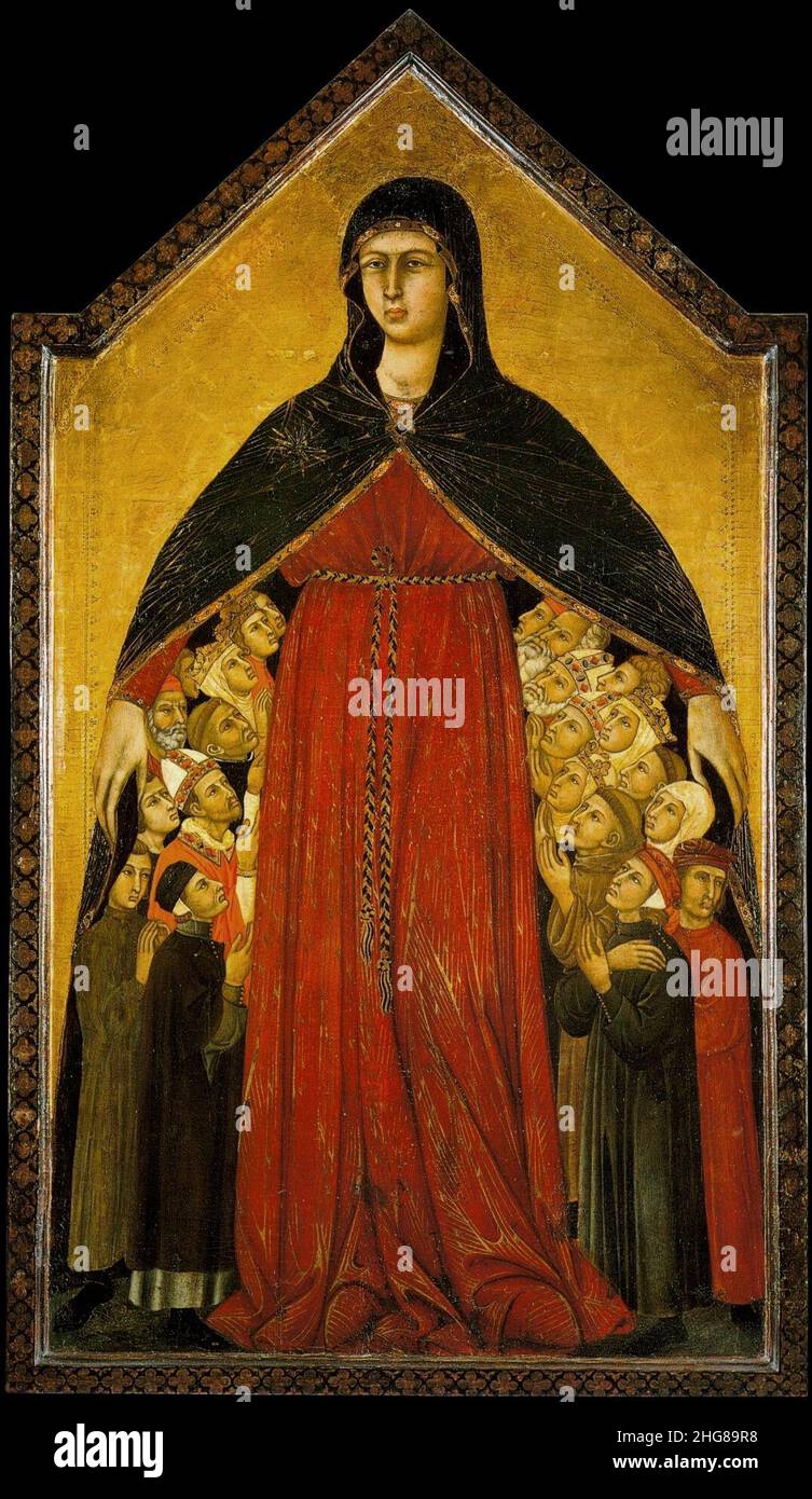 Simone Martini e Lippo Memmi. Madonna della Misericordia. 1308-10. Pinacoteca. Siena. Foto Stock