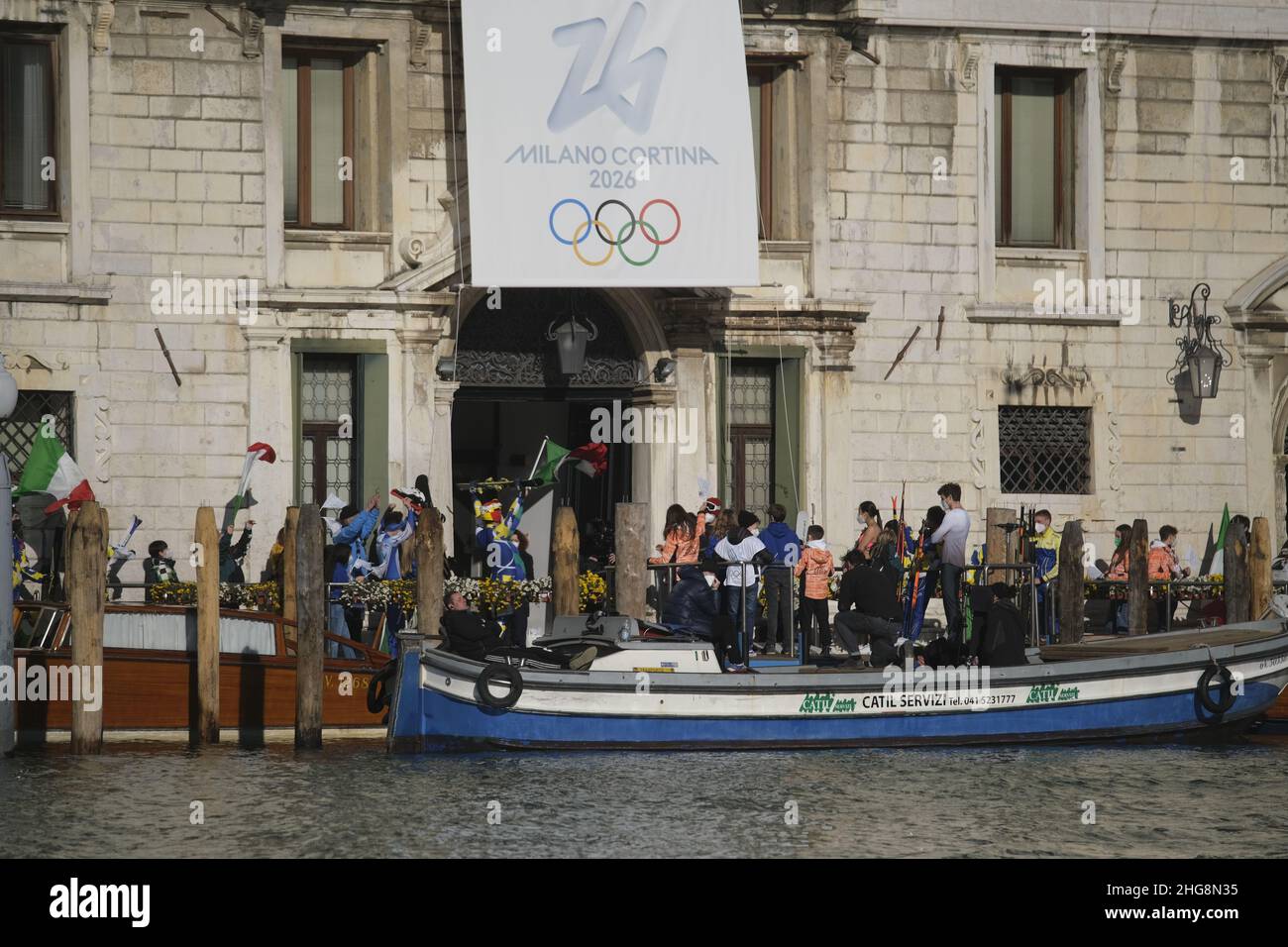 Punti di ripresa per le Olimpiadi invernali Cortina Milano 2026 a Venezia, Italia, gennaio 18 2022. (MVS) Foto Stock