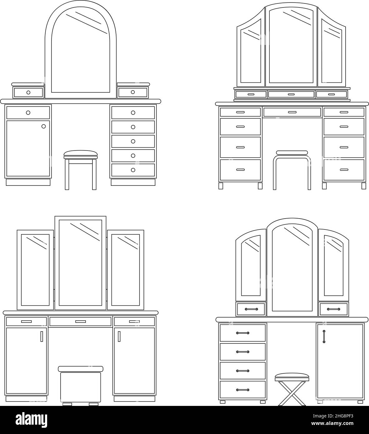 Raccolta di tavoli da vestizione, illustrazione vettoriale Illustrazione Vettoriale