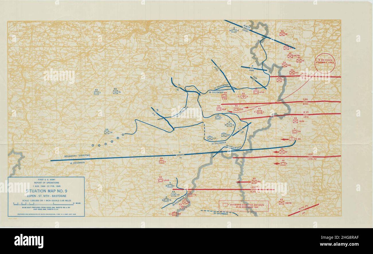 Situazione Mappa N. 8 1 Agosto 1944 - 22 Febbraio 1945 Eupen, St. Vith, Bastogne Foto Stock