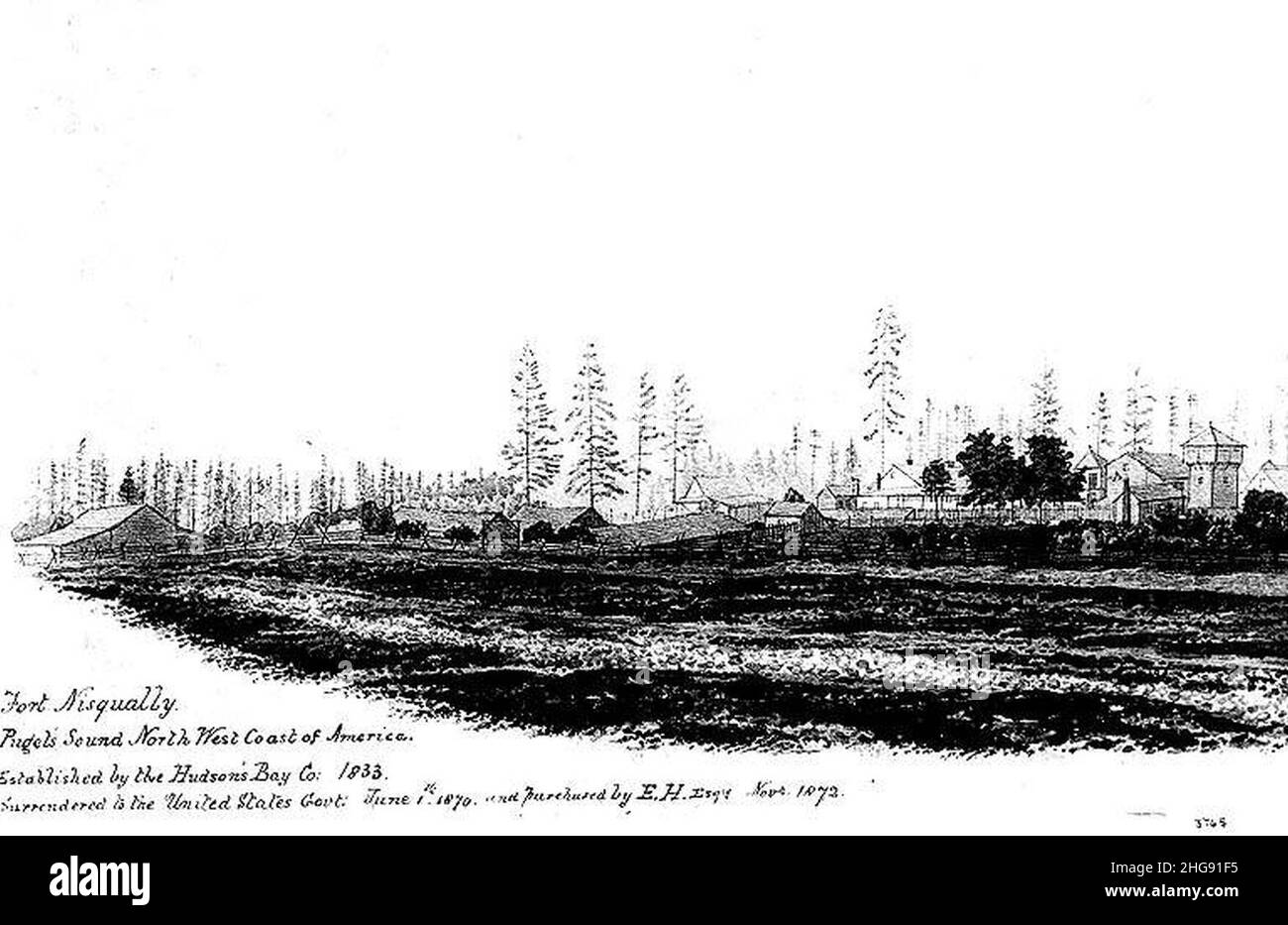 Schizzo del Fort Nisqually di Hudson's Bay Co Foto Stock
