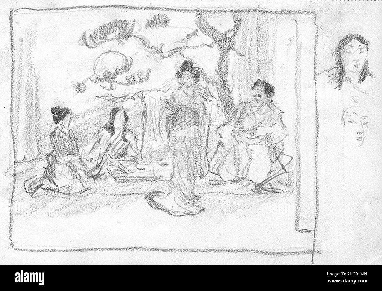 Disegno di Sadayakko in esecuzione a Les Trois Soeurs 3. Foto Stock
