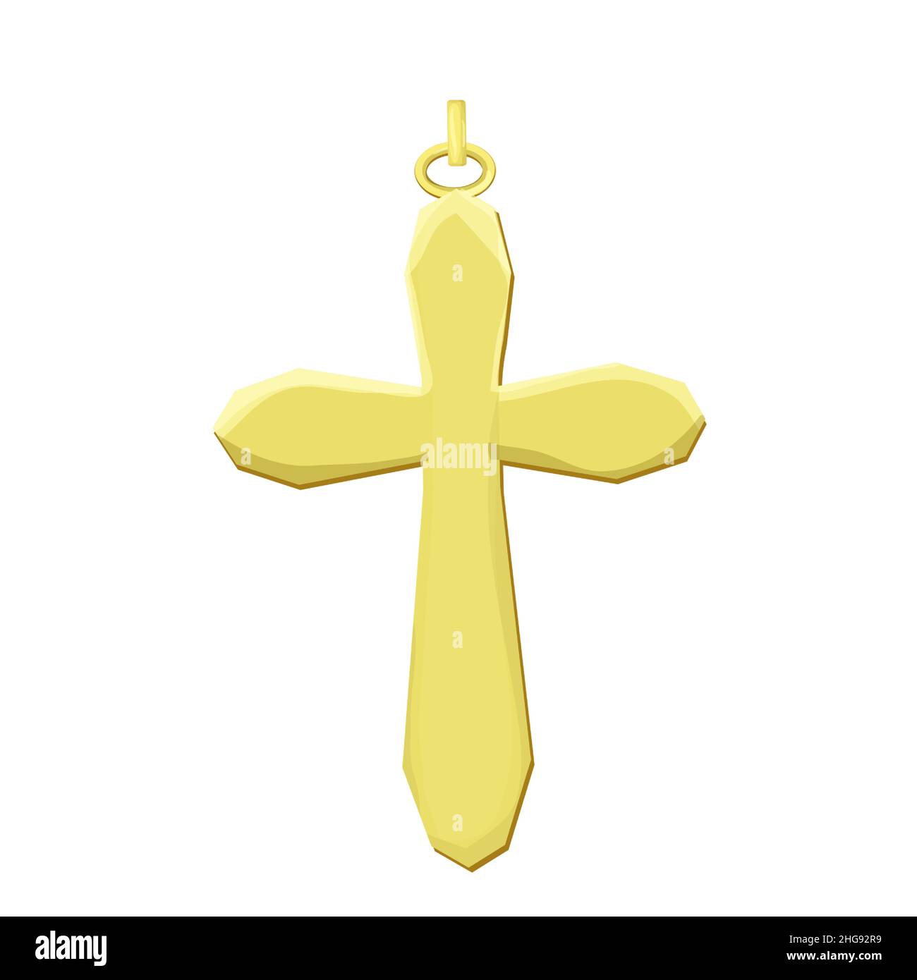 Croce d'oro, elemento religioso in stile cartoon isolato su sfondo bianco. Santo simbolo tradizionale. Illustrazione vettoriale Illustrazione Vettoriale