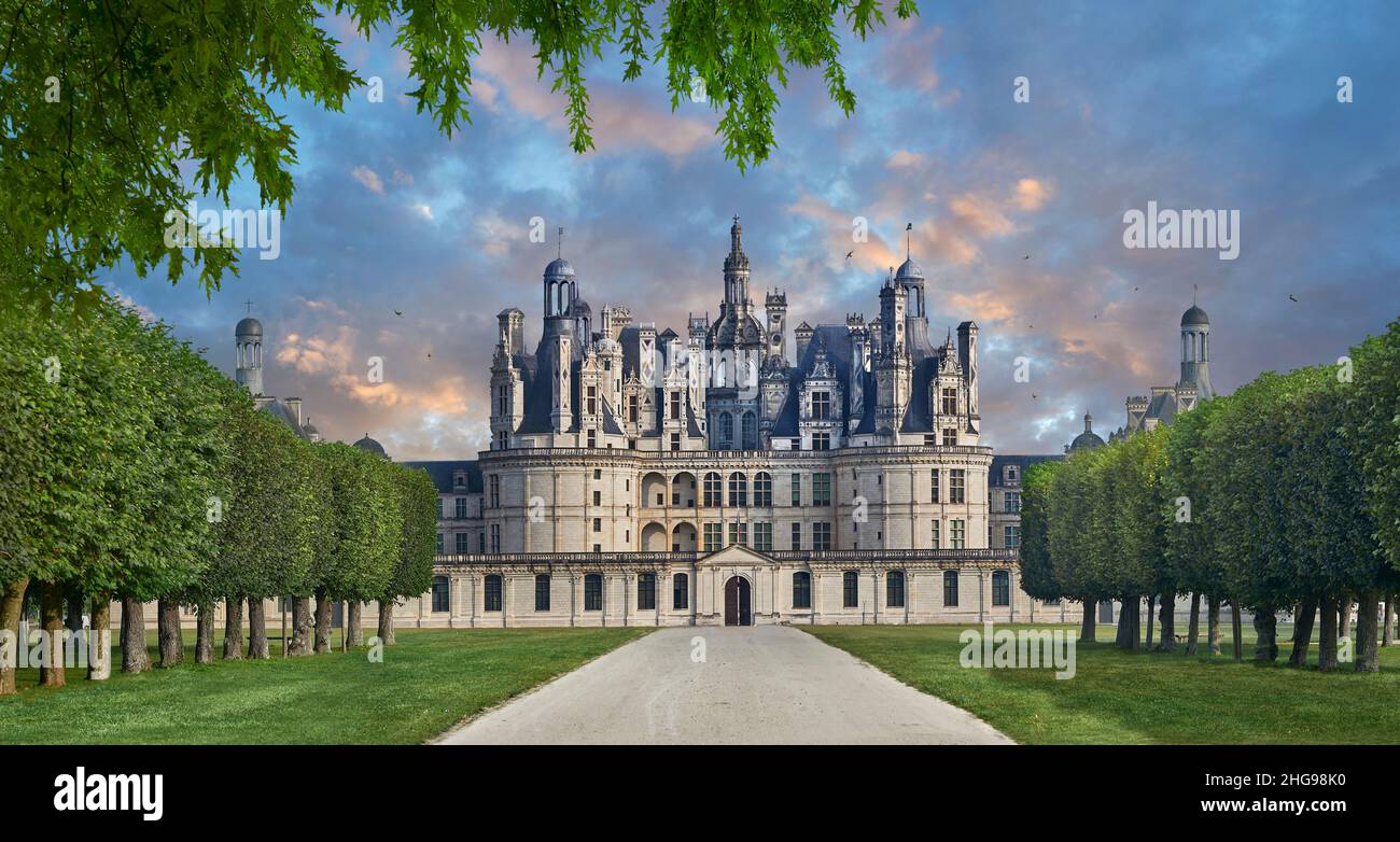 Il Château de Chambord, Centre-Val de Loire, un castello rinascimentale francese (1519-1547). Chambord è il Château più grande della Valle della Loira; era Foto Stock