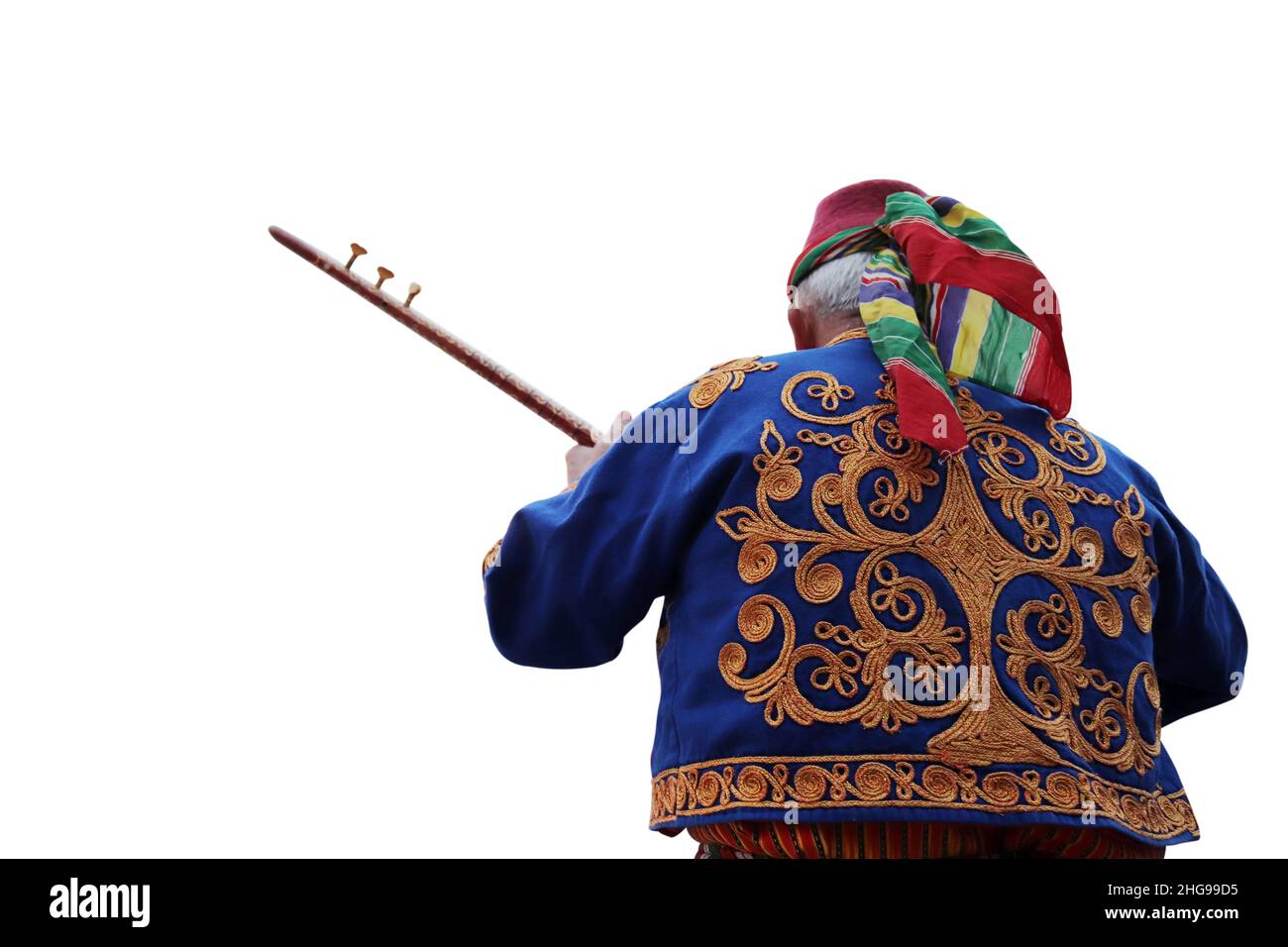 L'uomo che gioca la baglama con i suoi abiti folklorici Konya Turkey Foto Stock