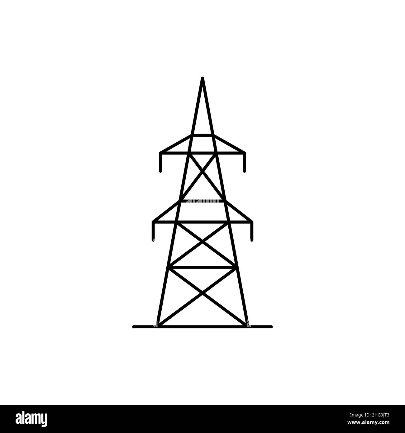 Linea di trasmissione elettrica. Icona della linea elettrica superiore. Polo elettrico ad alta tensione. Torre elettrica con fili. Posta elettrica. Colonna per asta di servizio. Illustrazione Vettoriale