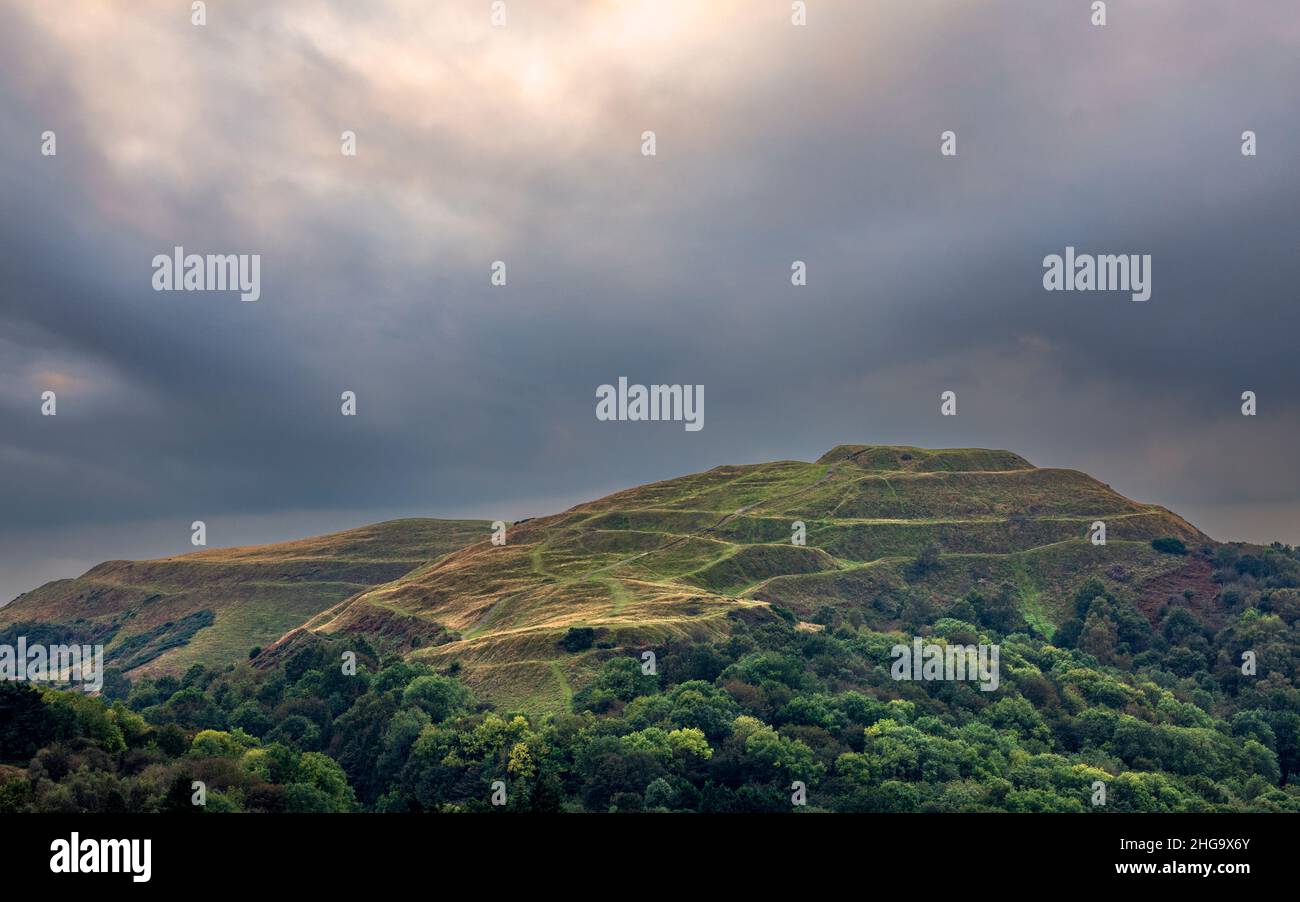 British Camp Iron Age Hillfort (Herefordshire Beacon) nelle Malvern Hills, Inghilterra Foto Stock