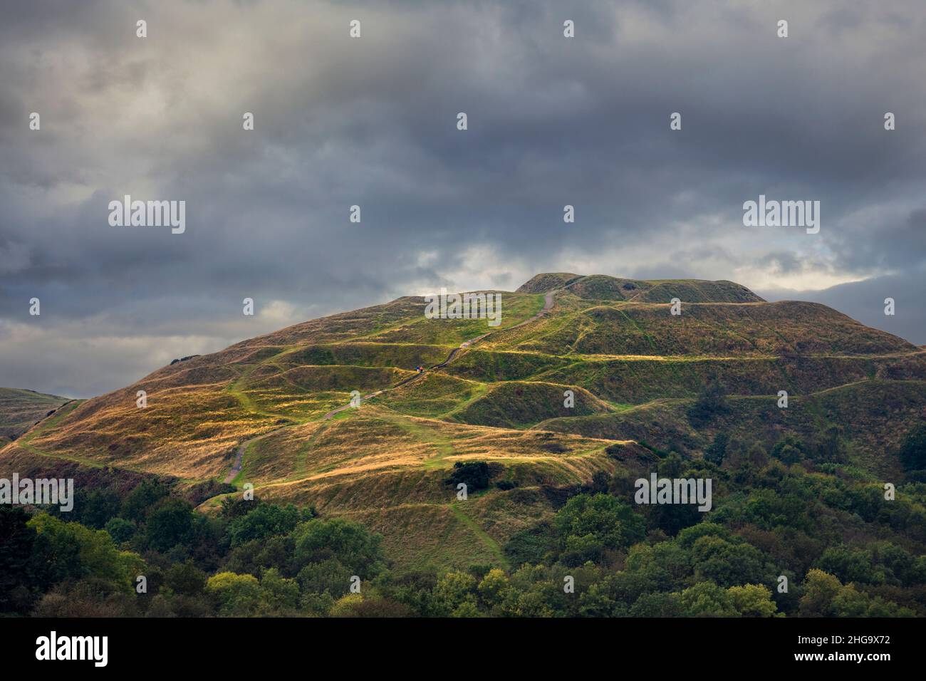 British Camp Iron Age Hillfort (Herefordshire Beacon) nelle Malvern Hills, Inghilterra Foto Stock