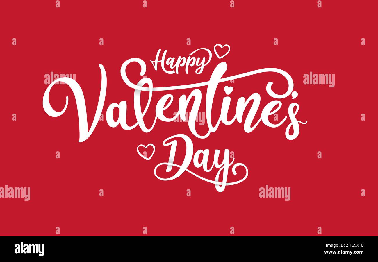 Concetto di calligrafia del giorno di San Valentino. Buon giorno valentines banner su sfondo bianco. Illustrazione Vettoriale