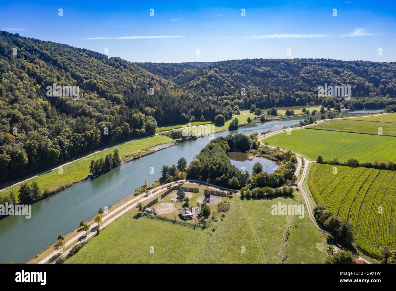 veduta aerea del parco naturale altmühltal, baviera, germania Foto Stock