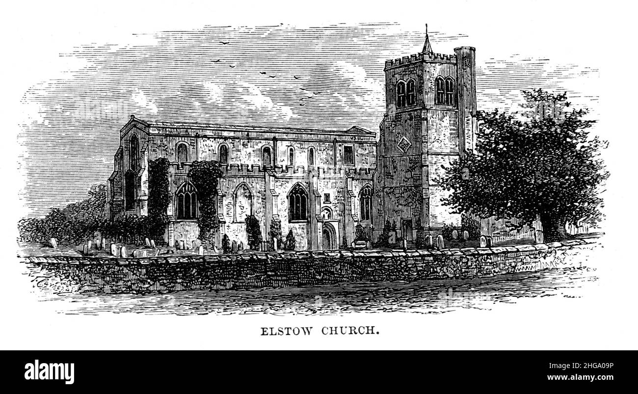 Illustrazione in bianco e nero; Elstow Abbey Church, Church of St Mary & St Helena, Elstow, Bedford, c1880 Foto Stock