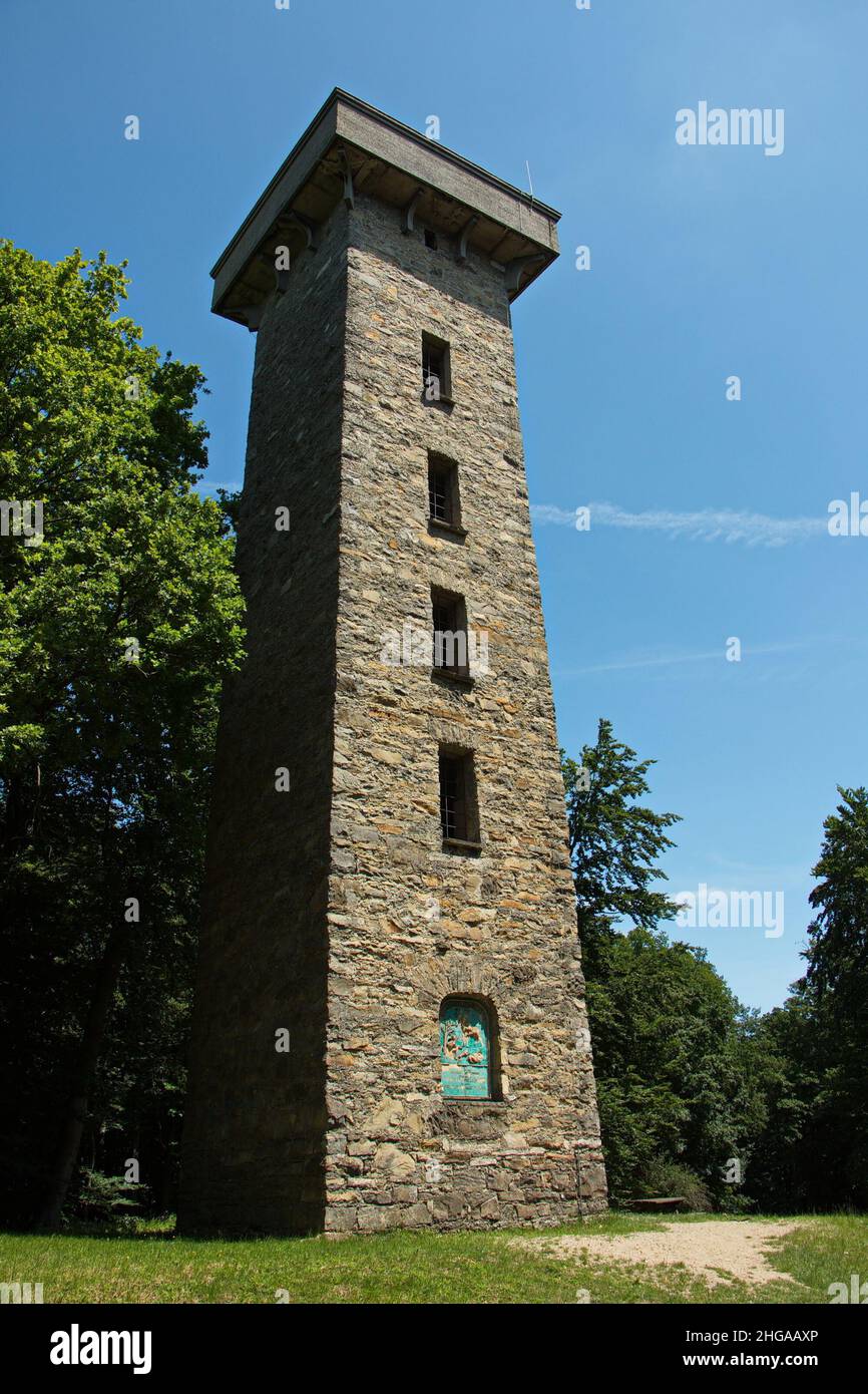 Lookout torre Hubertuswarte su Hornauskogel a Lainzer Tiergarten, Hietzing, Wien, Europa Foto Stock