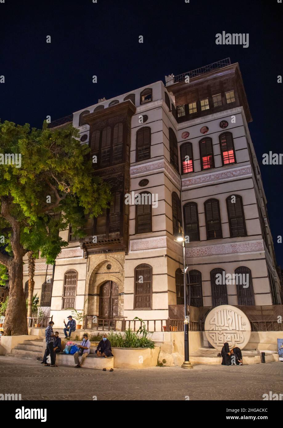 Beit nasseef vecchia casa con mashrabiya in legno di al-Balad trimestre, Mecca provincia, Jeddah, Arabia Saudita Foto Stock