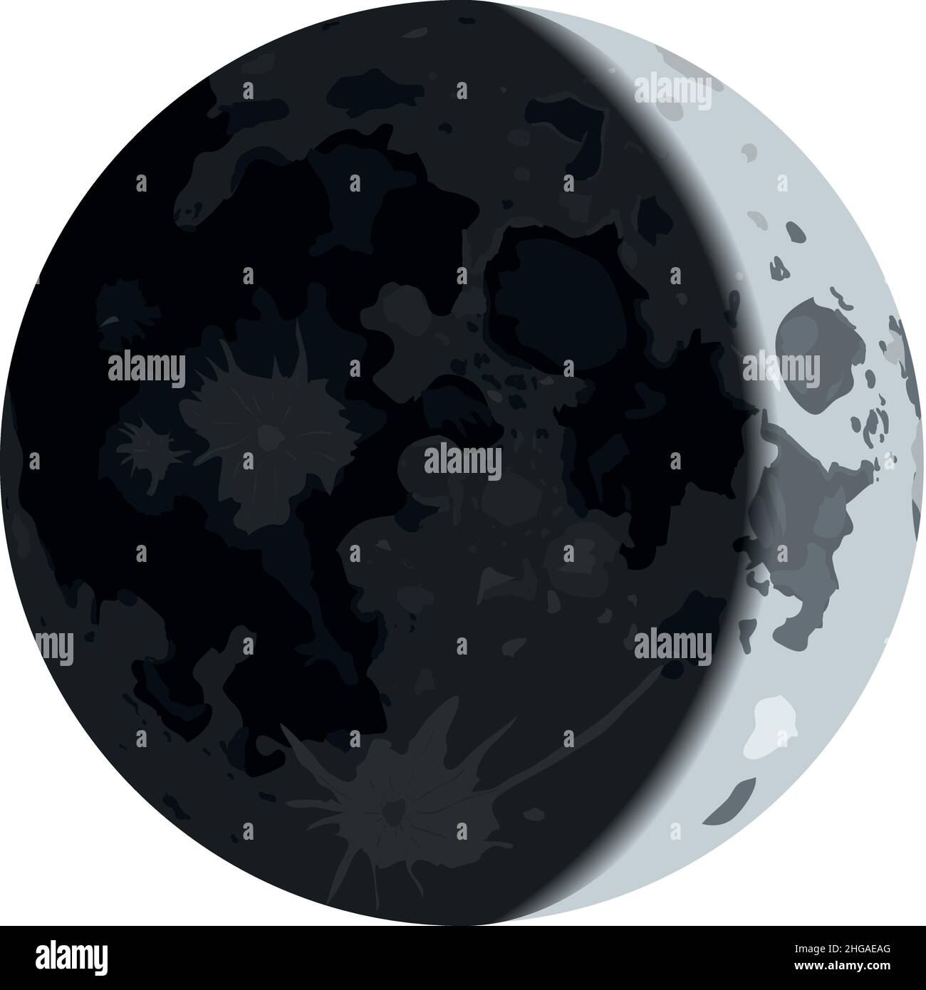Luna crescente. Fase lunare realistica con ombra sulla superficie Illustrazione Vettoriale
