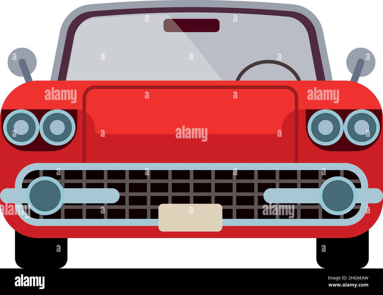 Vista anteriore dell'auto d'epoca. Auto classica vecchia rossa Illustrazione Vettoriale
