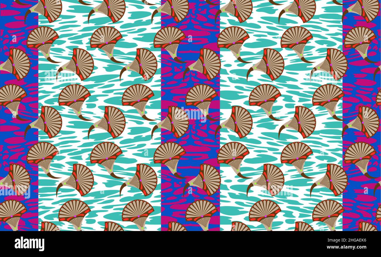 African Wax Print tessuto, etnico sovrapposizione ornamento senza cuciture design, Kitenge motivo motivi floreali elementi. Tessuto vettoriale, tessuto afro colorato Illustrazione Vettoriale