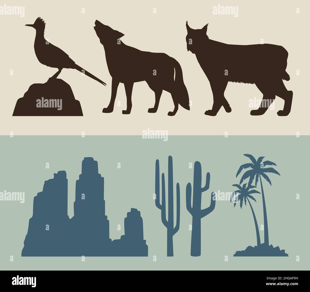sei animali e silhouette paesaggistiche Illustrazione Vettoriale