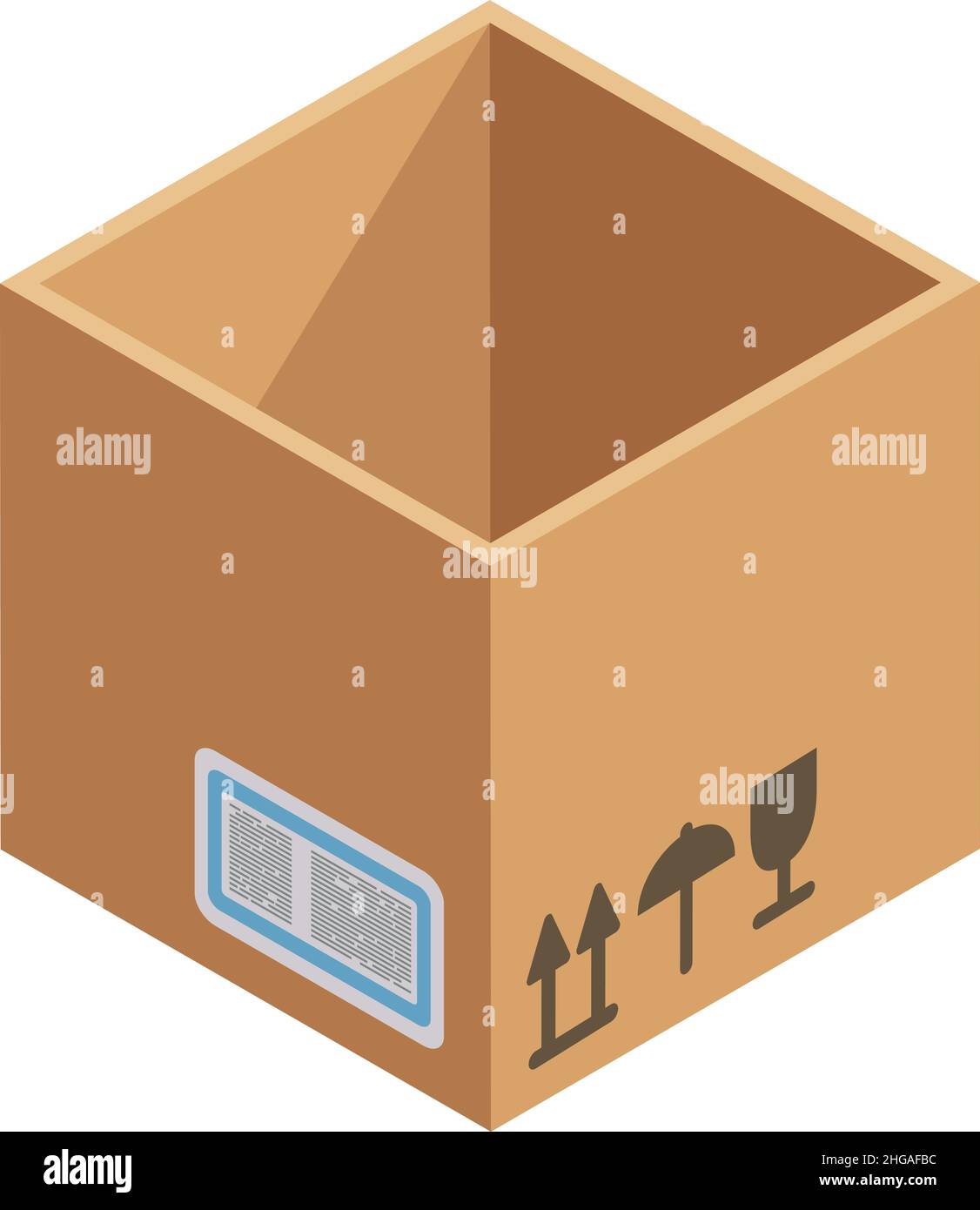 Icona scatola di cartone. Cubo di carta isometrico vuoto Illustrazione Vettoriale