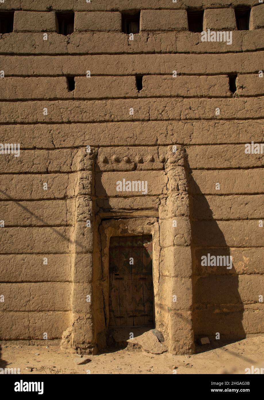Tradizionale casa di fango porta, Najran provincia Najran, Arabia Saudita Foto Stock