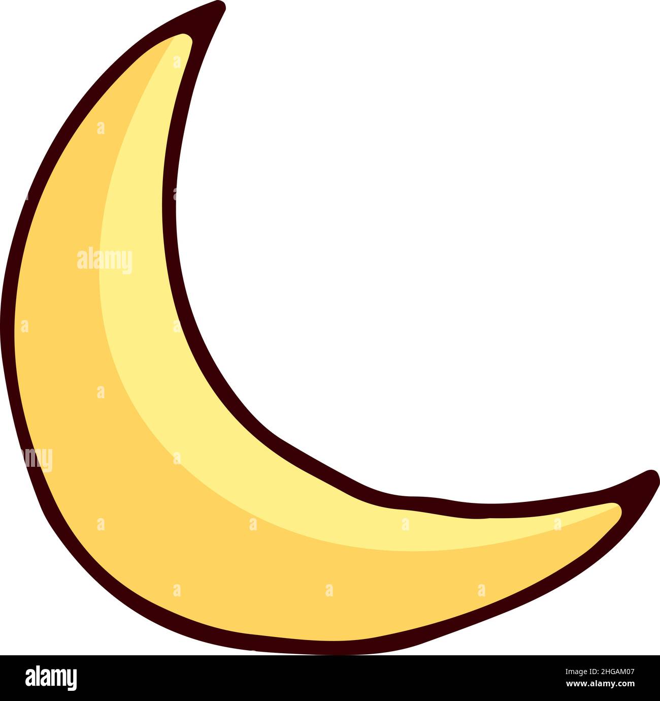 Icona a forma di mezzaluna. Simpatico simbolo della luna. Segnale luce notturna Illustrazione Vettoriale