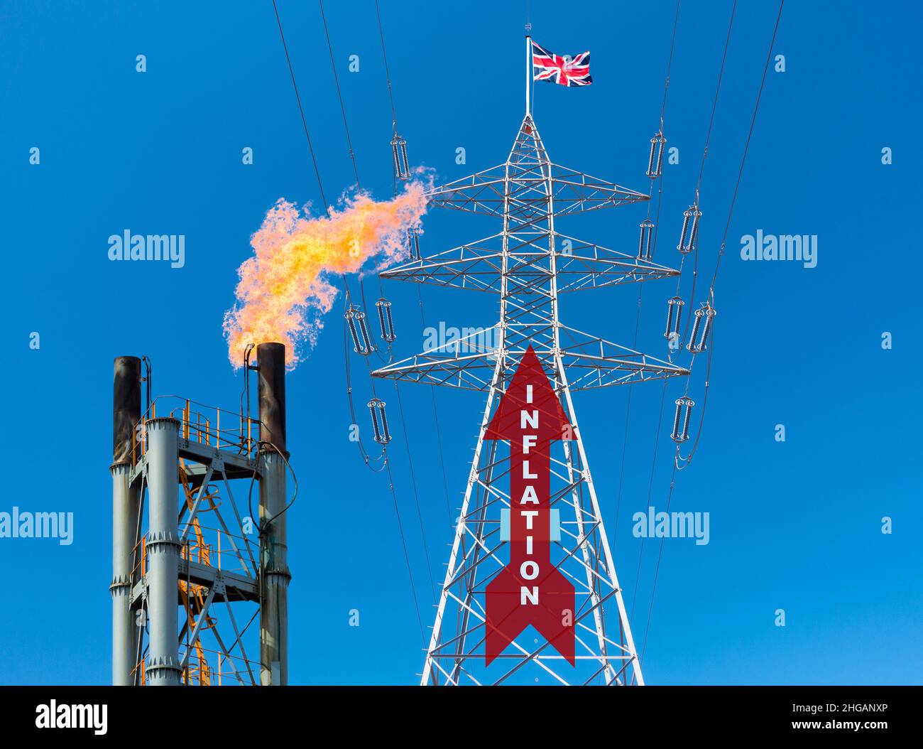 Aumento dei prezzi dell'energia, del gas e dell'elettricità. Costo della vita, economia del Regno Unito, immagine del concetto di inflazione. Foto Stock
