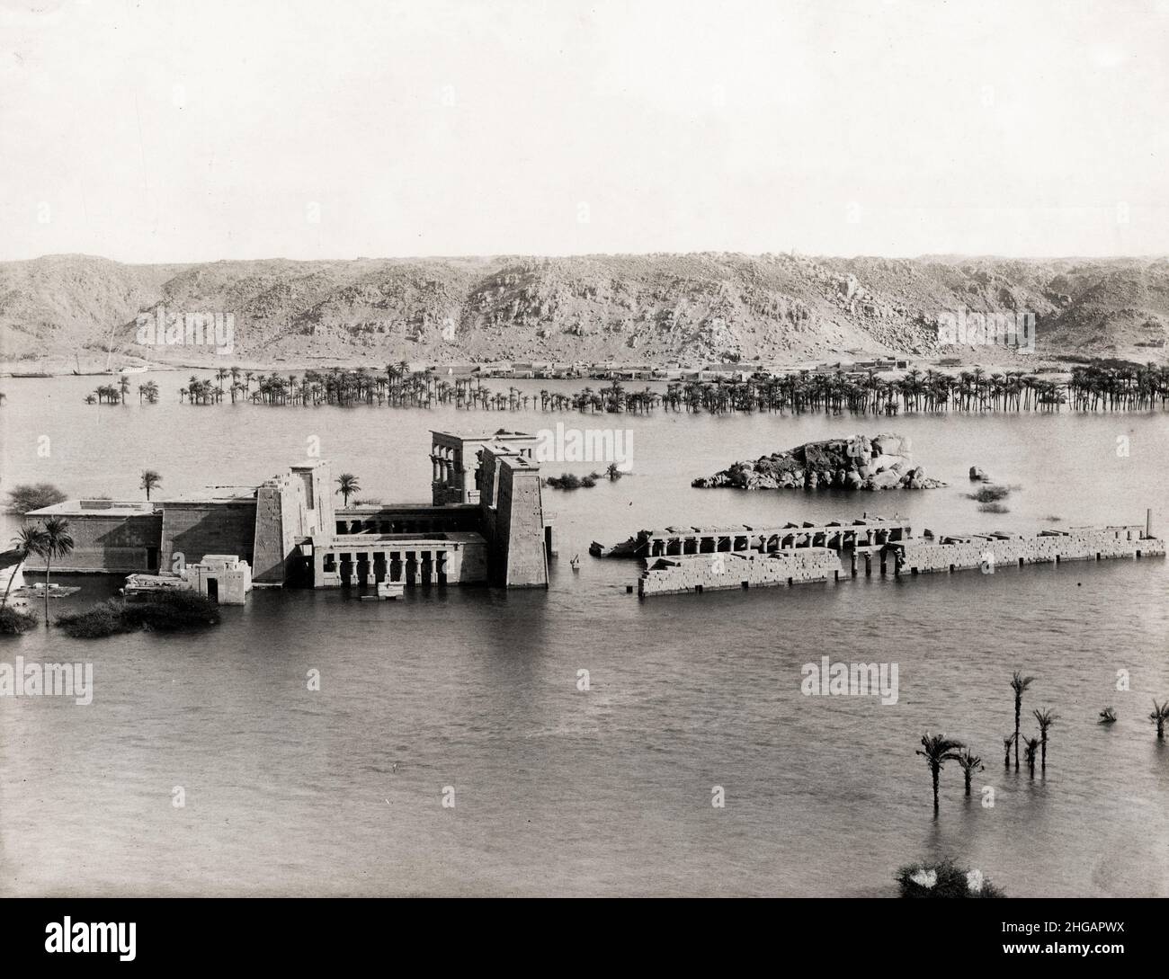 Foto d'epoca: Lavori di costruzione della diga Aswan Low Dam, fiume Nilo, Egitto, c.1900 Foto Stock