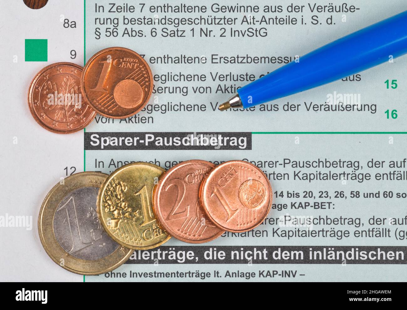 Importo forfettario, forma, dichiarazione fiscale dei risparmiatori Foto Stock