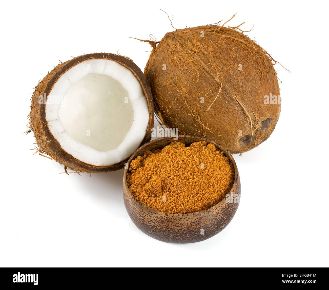 zucchero di palma di cocco isolato su bianco Foto Stock