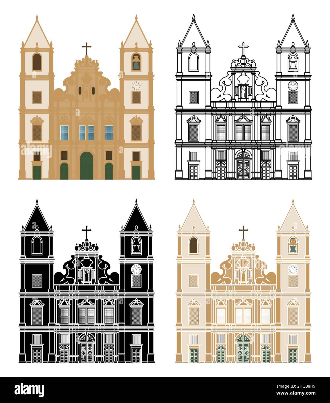 Chiesa San francescana a Salvador, Brasile Illustrazione Vettoriale