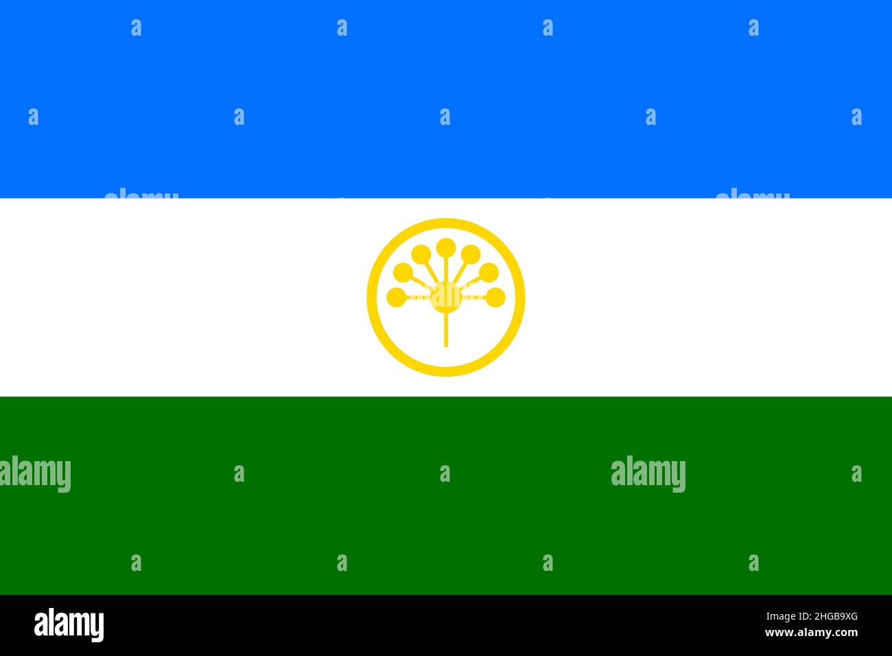 Bandiera ufficiale grande piana di Bashkortostan orizzontale Foto Stock
