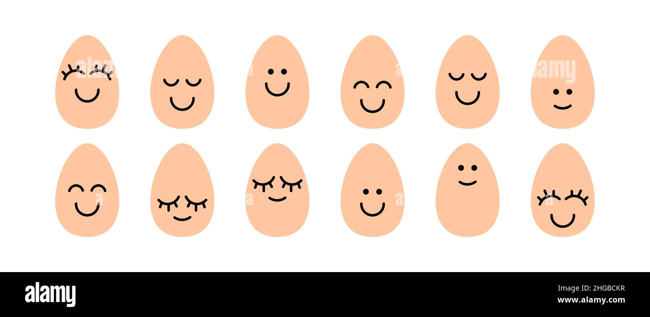 Happy uova di Pasqua con sorriso o emoji. Colori brillanti. Carino uova di pasqua con facce carine. Felice vettore di illustrazione della scheda di Pasqua Illustrazione Vettoriale