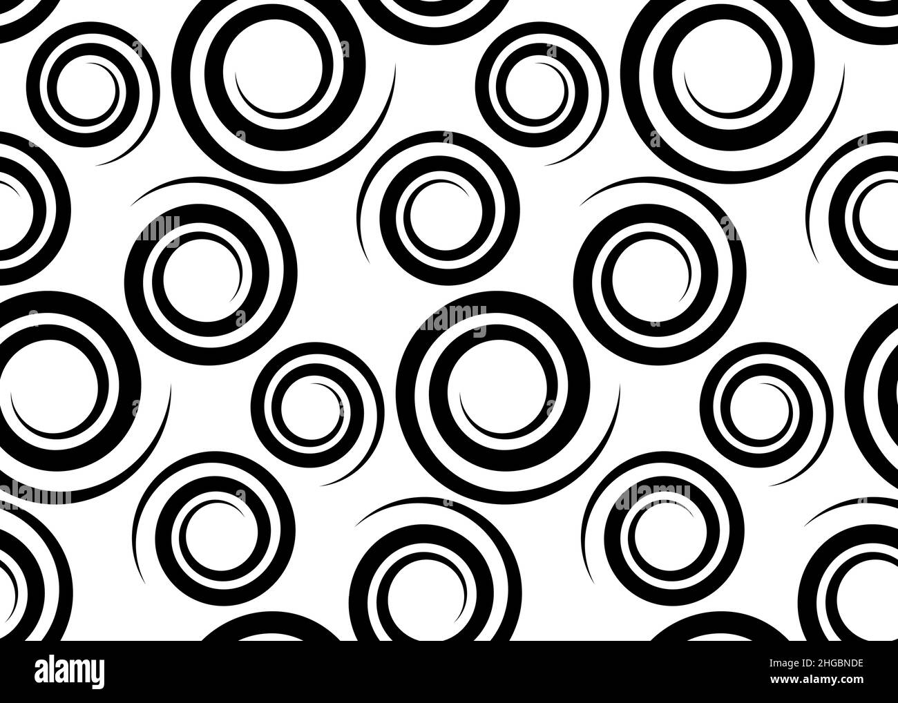 motivo senza cuciture con ricci a spirale neri, ornamento a spirale, isolato vettoriale su sfondo bianco Illustrazione Vettoriale