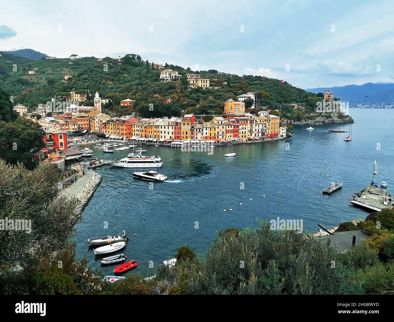 Portofino Village panorama aereo, Genova, Liguria, Italia Foto Stock