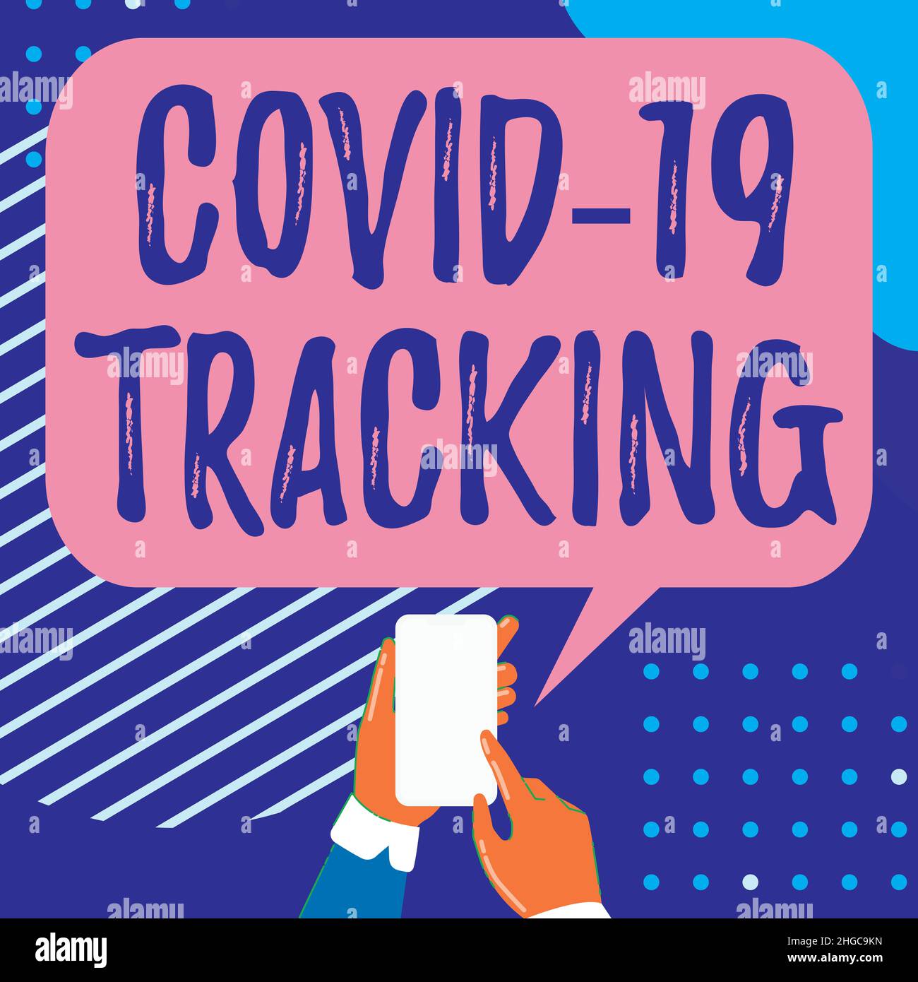 Scrittura visualizzazione testo Covid 19 Tracking. Processo di distinzione della foto concettuale dei possibili individui infetti Mobile Drawing Sharing Foto Stock