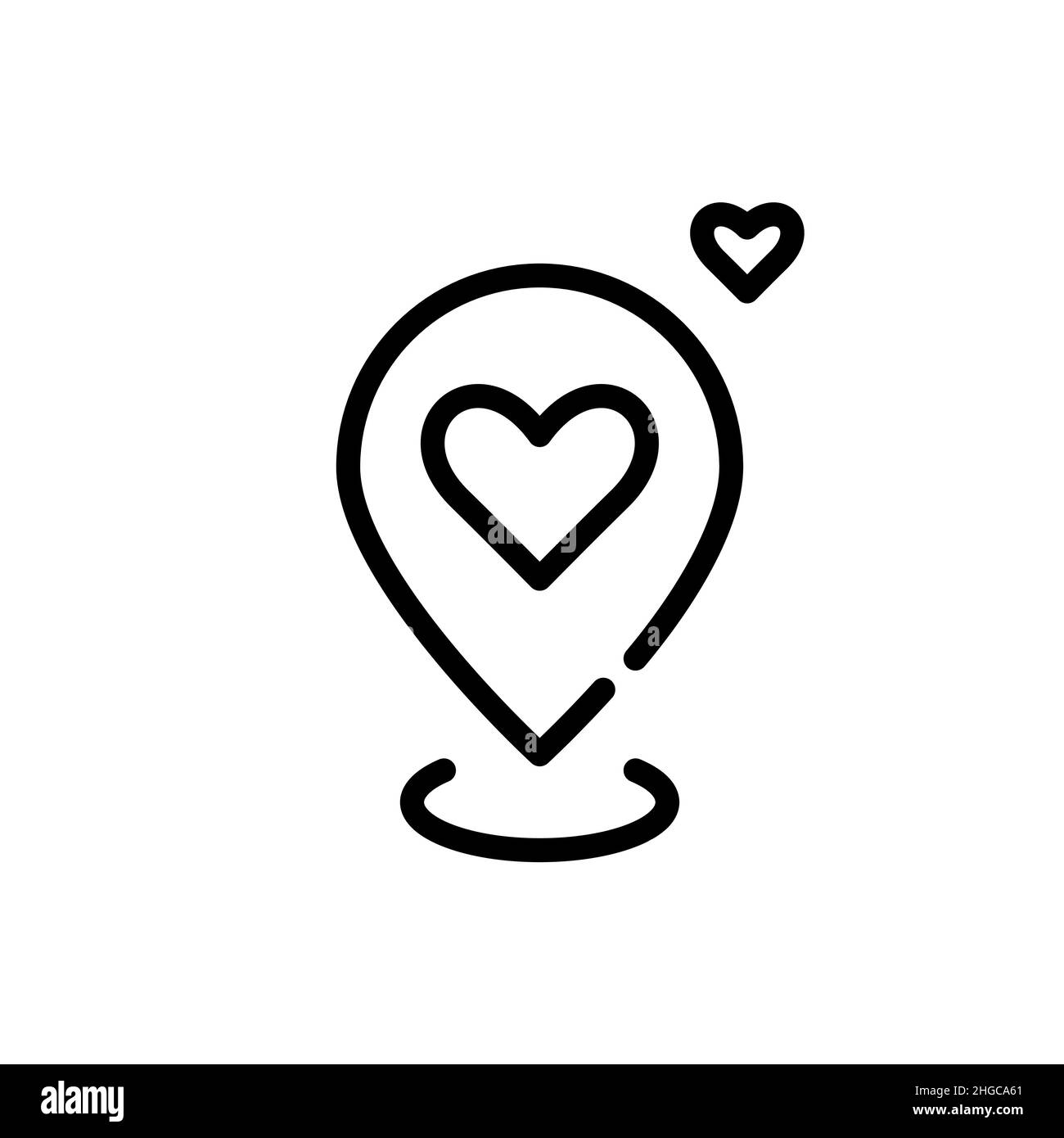 Cuore su un puntatore della mappa. Icona tratto modificabile pixel Perfect Illustrazione Vettoriale