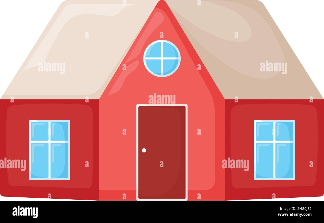 Carino casa di campagna rossa, casa d'estate edificio moderno cartoon vettore illustrazione, isolato su bianco. Accogliente luogo all'aperto dove vivere. Illustrazione Vettoriale